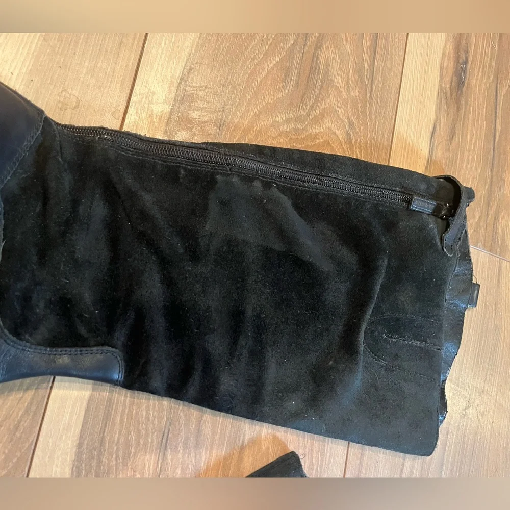 Sam Edelman Pembrooke Tall Riding Boots Black Leather Suede Back Zip Women’s 8